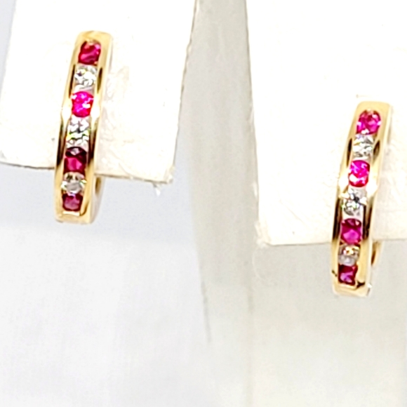 Ruby & diamond hoop earrings - Picture 2 of 5